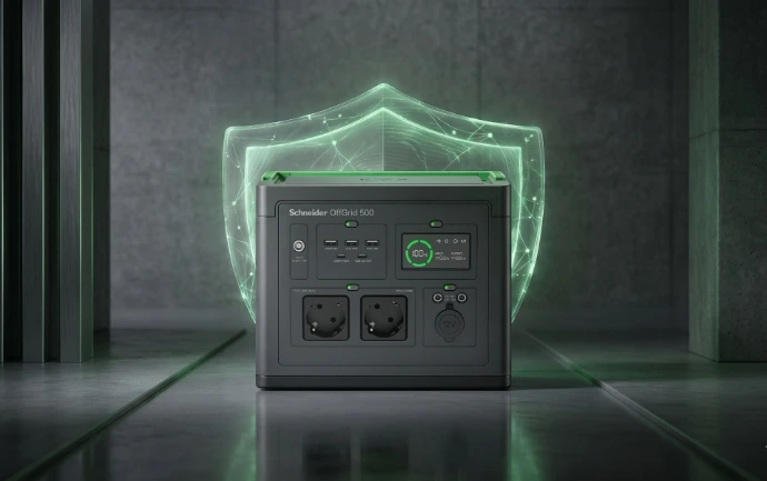 Schneider OffGrid 500 portable power station with a protective
