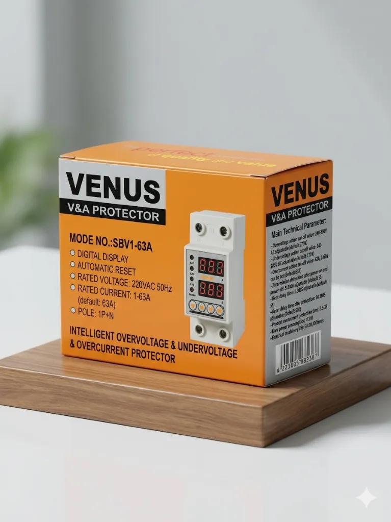 Venus Overcurrent & Undercurrent Phase Protection Breaker With Display 63A.webp