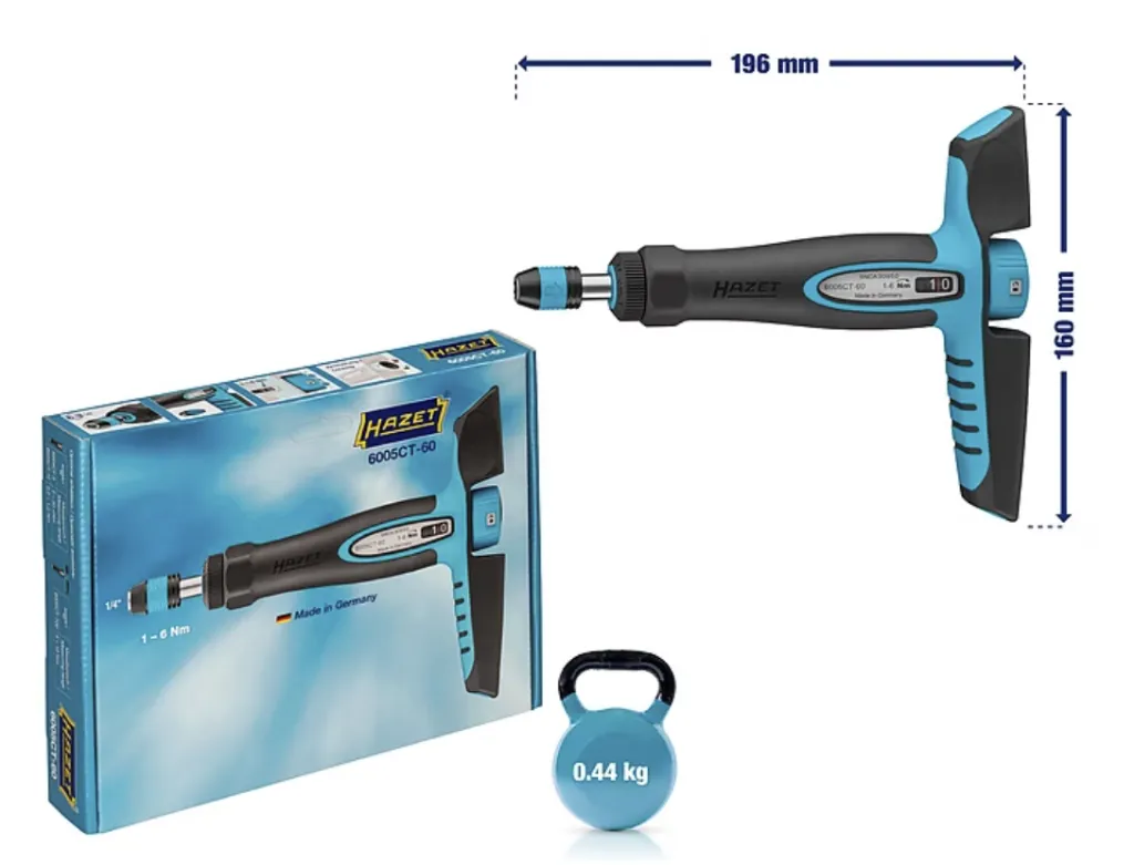 Hazet 1⁄4″ Torque Screwdriver With Sliding T-Handle, 1-6 Nm, ±6% Length: 198 mm, 6005CT-60.webp