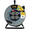iLock Aluminium Extension Cable Reel, 4 Schuko Socket 50 Meters Cable Extension Cord