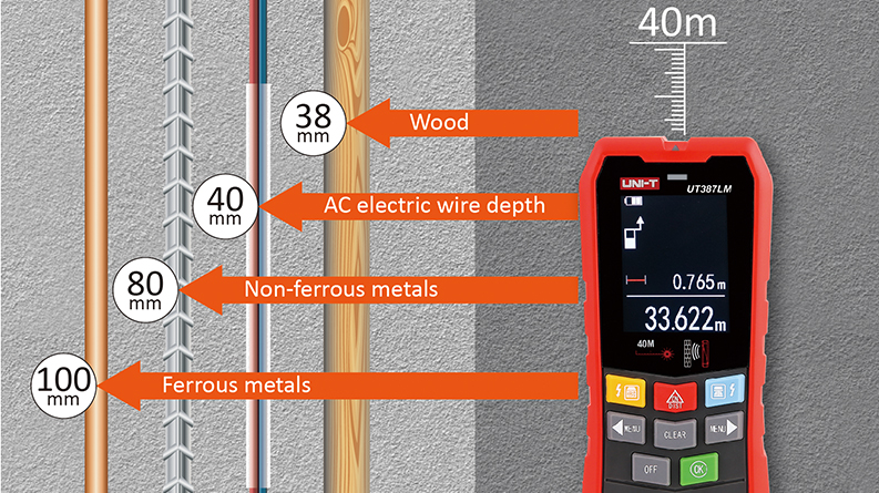 Uni-T Wall Scanner, laser Distance and Wood Moisture Detection, Multiple Measurement Modes