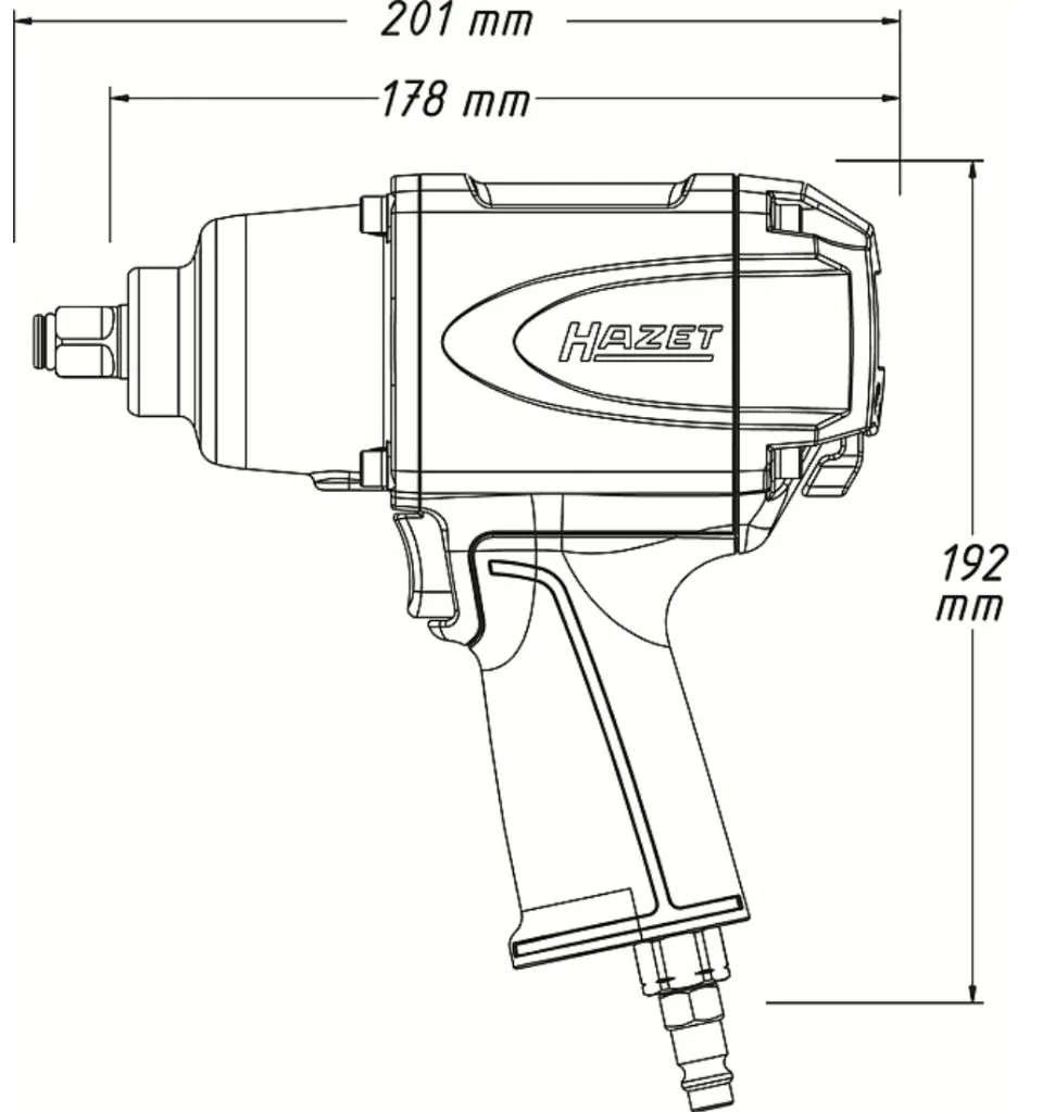 Hazet 1/2 Inch 12.5 mm Square Solid Impact Wrench 850 Nm