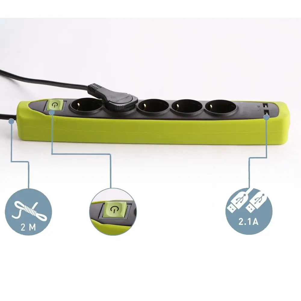 iLock Power Strip 5 Schuko Outlet + 2 Certified USB 2.1A and Silicon Cover