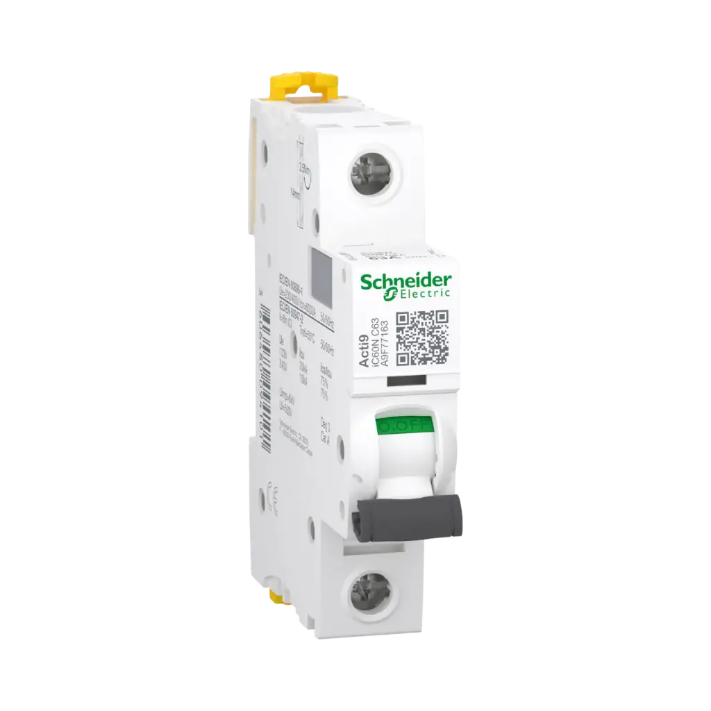 Schneider Electric Acti9 IC60N 1P 63A Miniature Circuit Breaker (MCB), C curve, 6000A (IEC/EN 60898-1), 10kA (IEC/EN 60947-2)