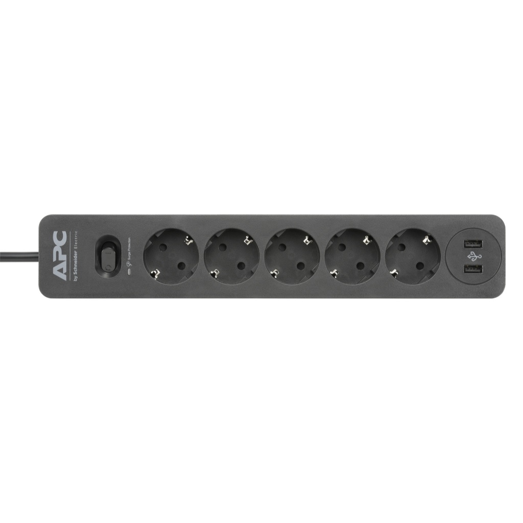 APC Essential SurgeArrest 5 Outlet 2 USB Ports Black 230V