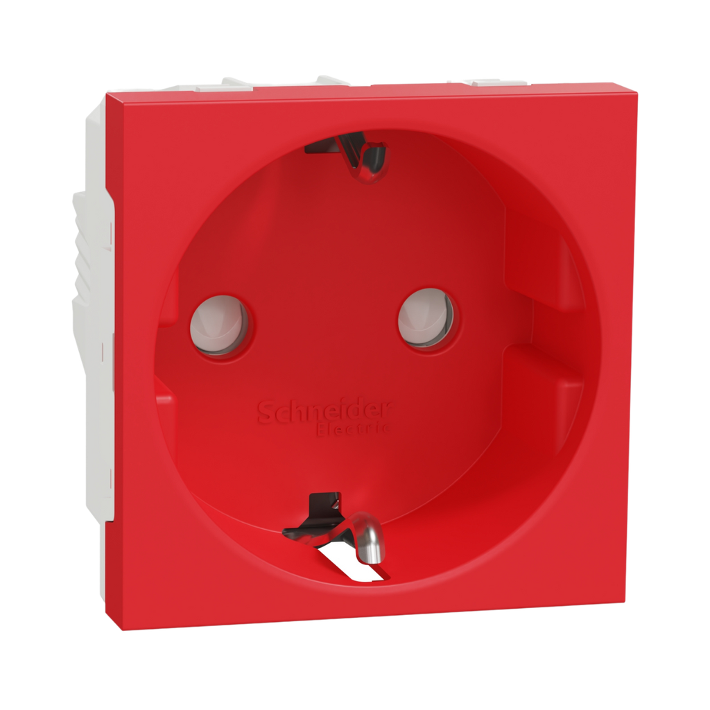 Schneider Electric Socket-Outlet, 2P+E, 16A, Schuko, With Shutter, Antibacterial, Red New Unica