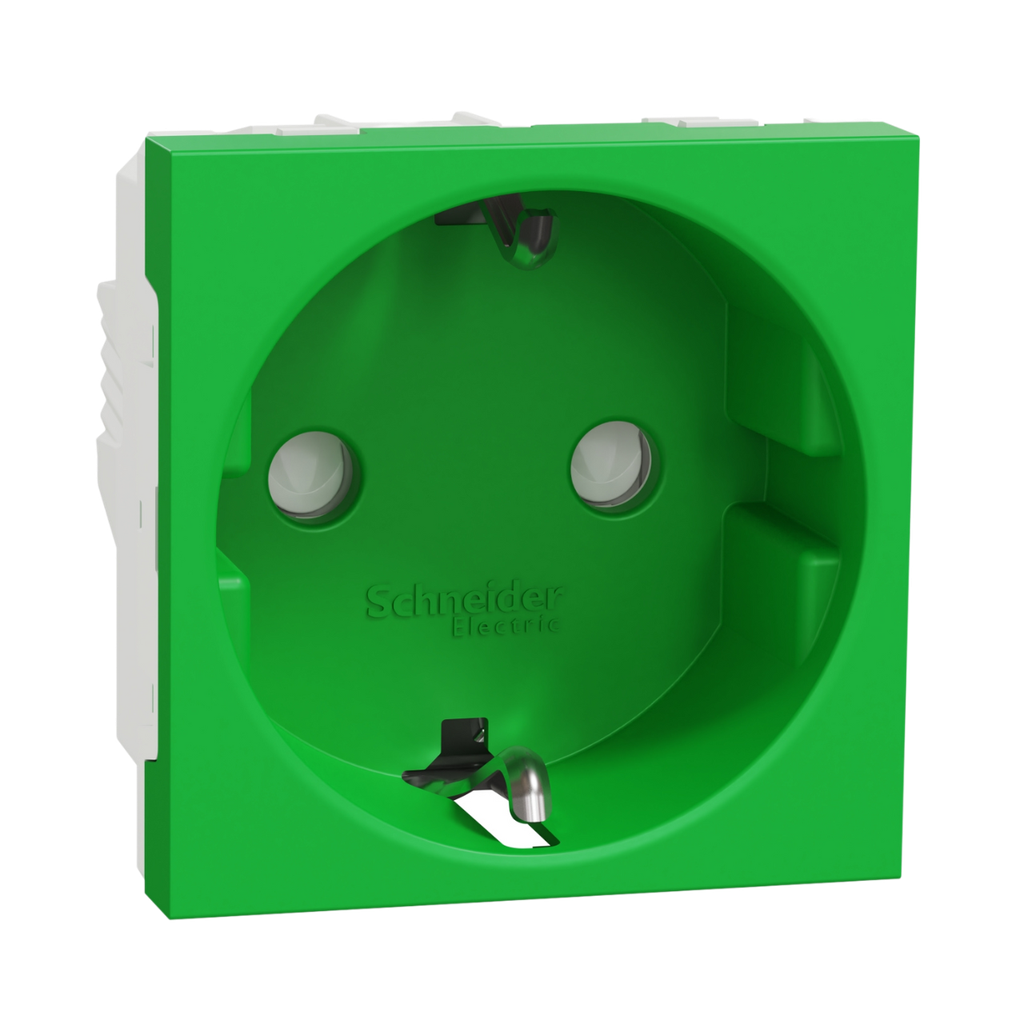 Schneider Electric Socket-Outlet, Mechanism, 2P + E, 16A, Schuko, With Shutter, Glossy, Antibacterial, Green New Unica