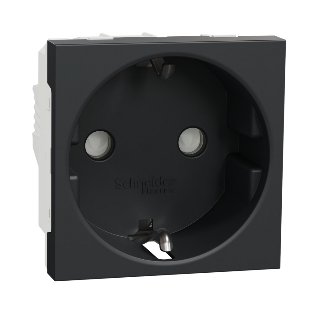Schneider Electric Socket-Outlet, 2P+E, 16A, Schuko, With Shutter, Anthracite New Unica