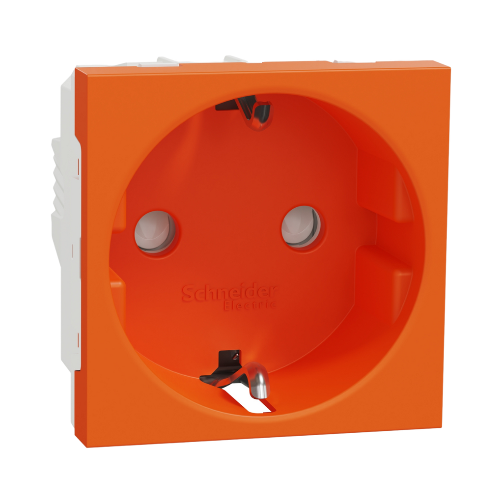 Schneider Electric Socket-Outlet, 2P+E, 16A, Schuko, With Shutter, Antibacterial, Orange New Unica