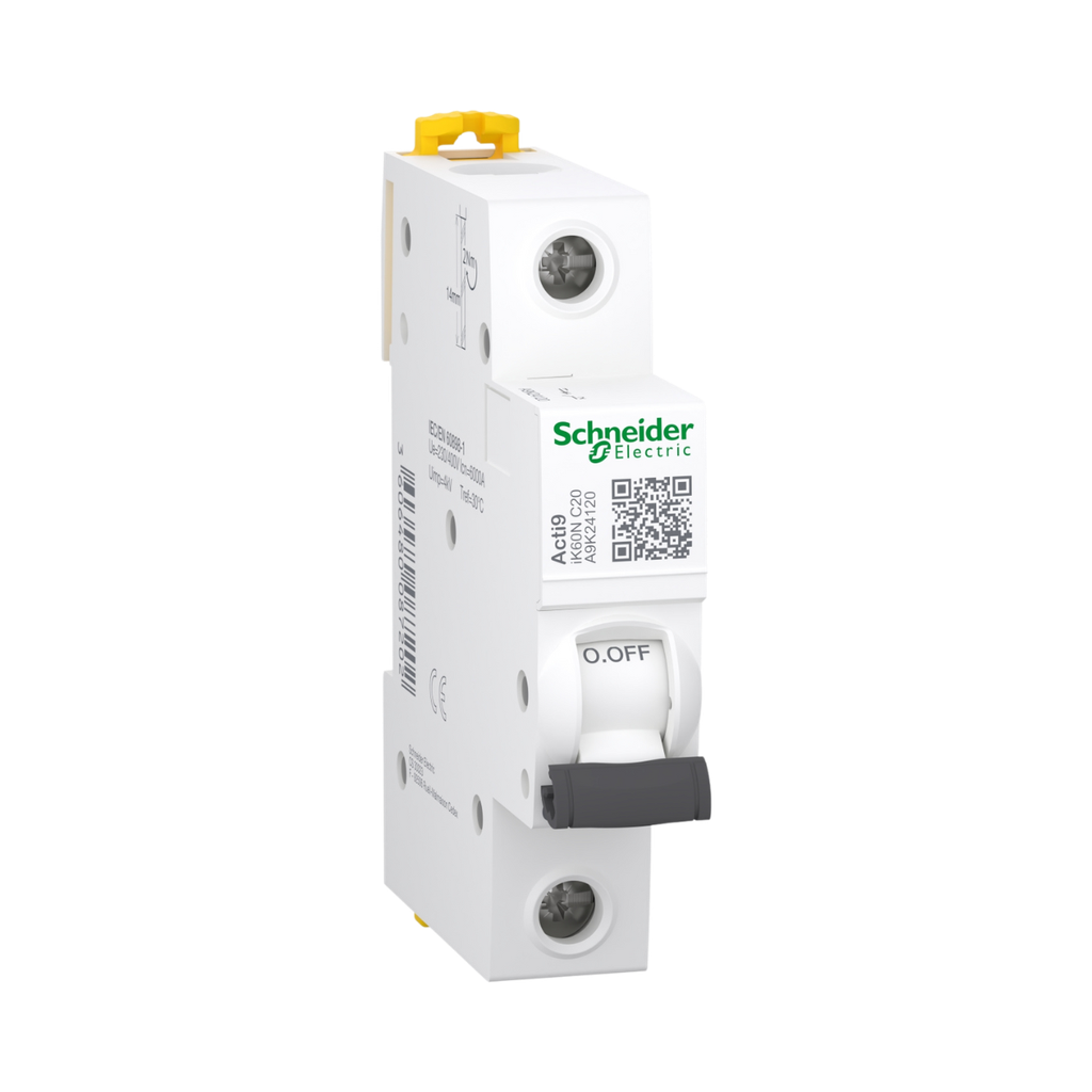 Schneider Electric Miniature Circuit-Breaker, Acti9 iK60N, 1P, 20 A, C Curve, 6000 A (IEC 60898-1)