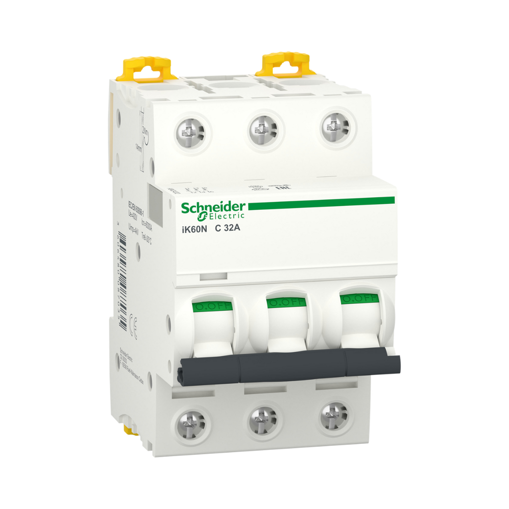 Schneider Electric Miniature Circuit-Breaker, Acti9 iK60N, 3P, 32 A, C Curve, 6000 A (IEC 60898-1)