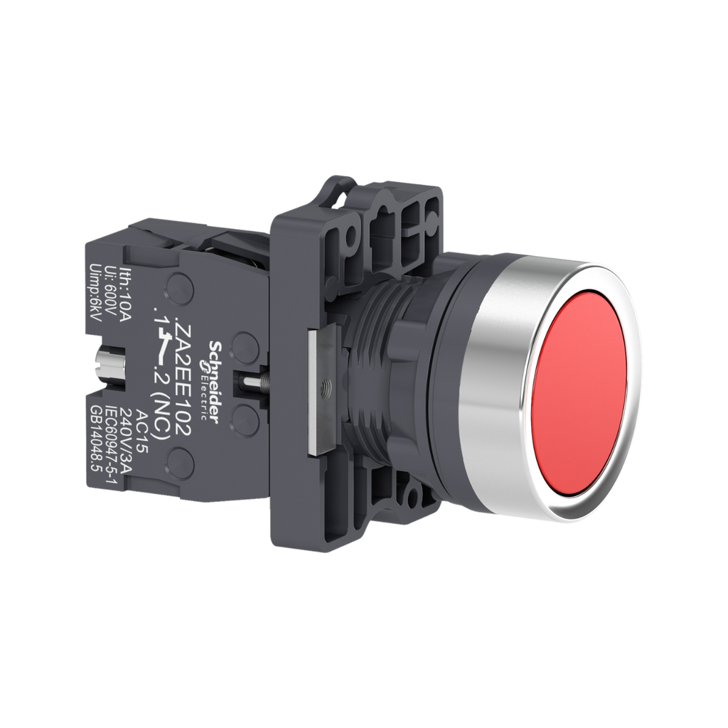 Schneider Electric Round Red Push-Button Ø 22 - Flush Spring Return - 1NC