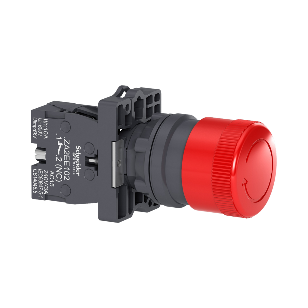 Schneider Electric Black Ø30 Emergency Switching Off Push-Button Ø22 Non Trigger - Turn Release 1NC