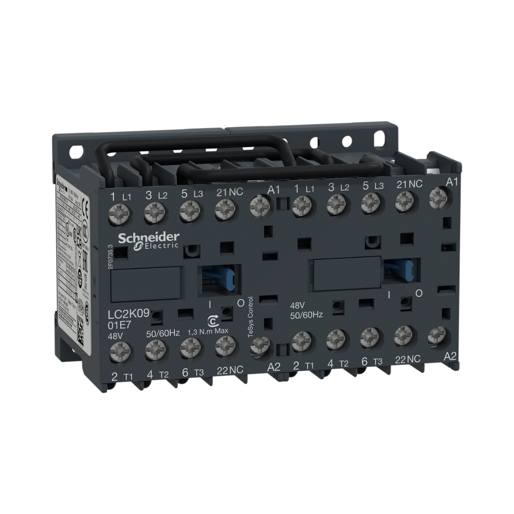 Schneider Electric TeSys K reversing contactor - 3P - AC-3 <= 440 V 9 A - 1 NC - 48 V AC coil