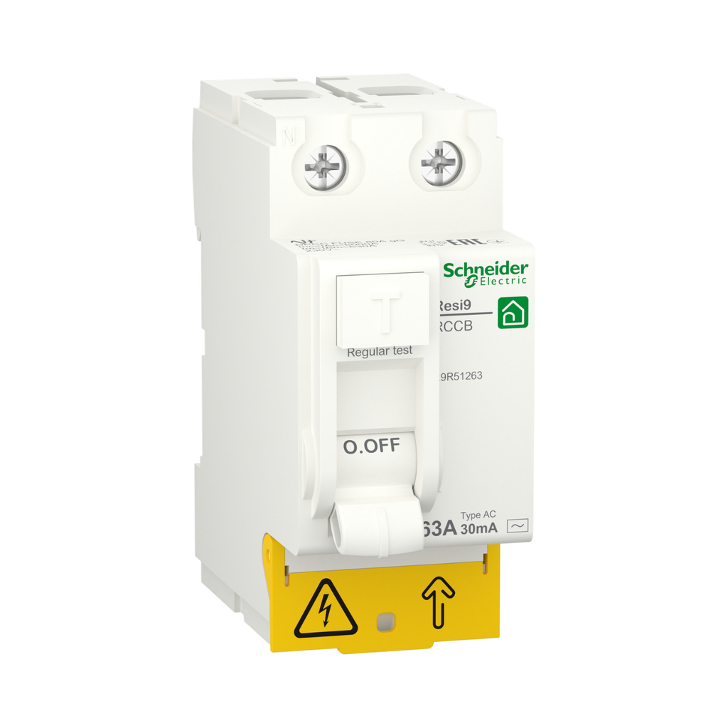 Schneider Electric Residual Current Circuit Breaker (RCCB), Resi9, 2P, 63A, AC Type, 30mA