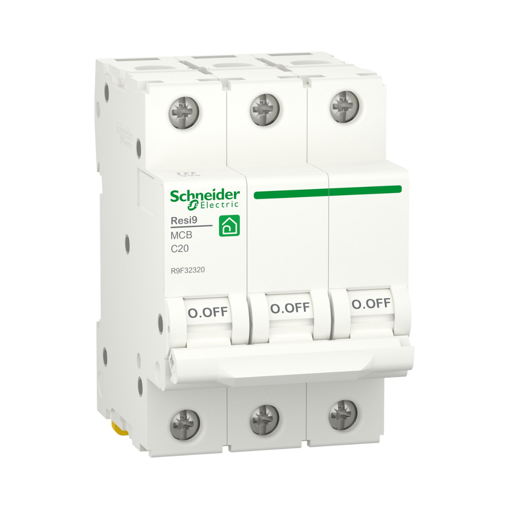 Schneider Electric Miniature Circuit Breaker (MCB), Resi9, 3P, 20A, C Curve, 4500A (IEC/EN 60898-1)