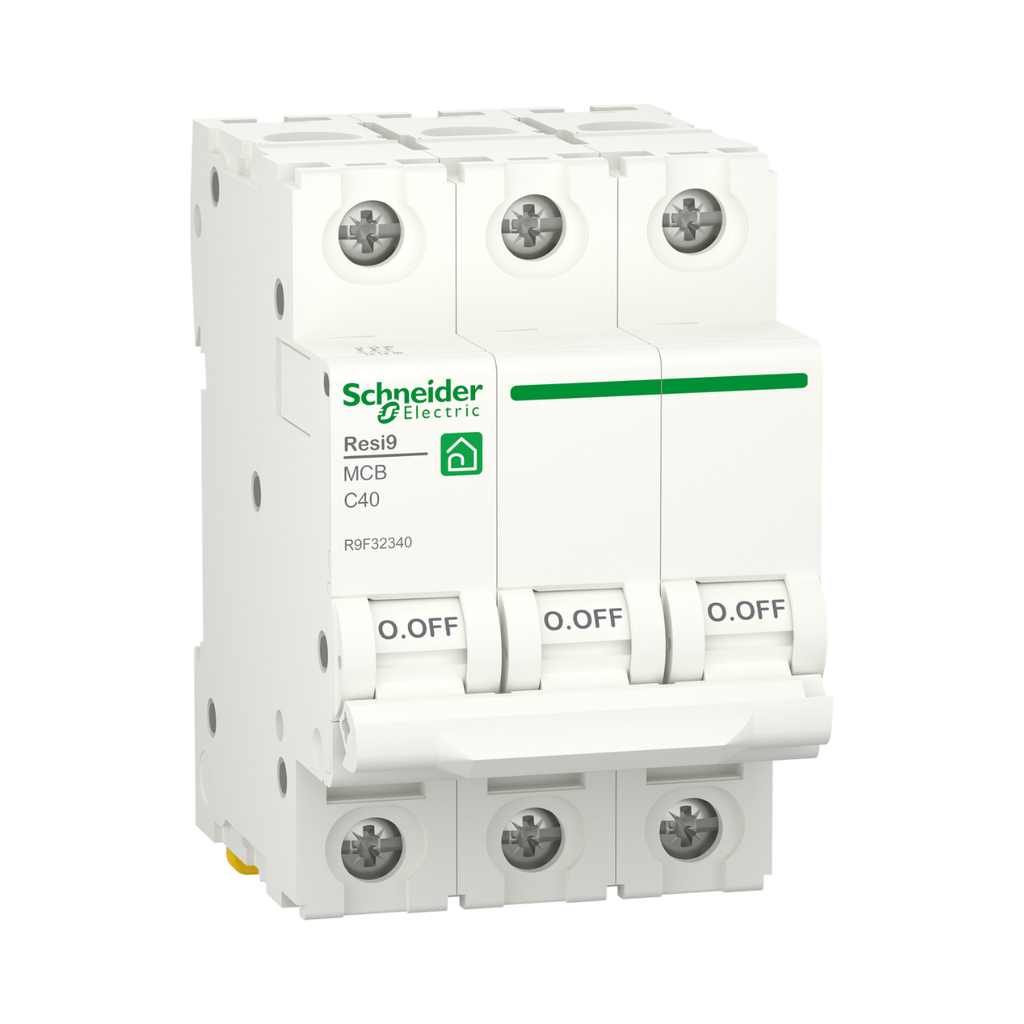 Schneider Electric Miniature Circuit Breaker (MCB), Resi9, 3P, 40A, C Curve, 4500A (IEC/EN 60898-1)