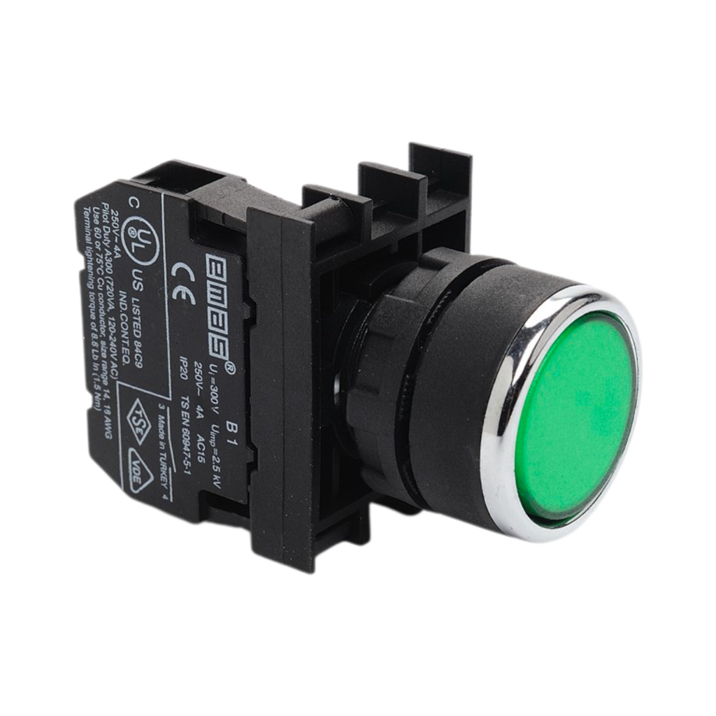 [B100D] emas B Series Plastic 1NO Spring Flush Green 22 mm Control Unit