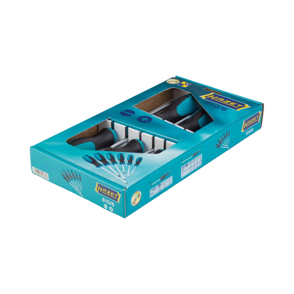[810/6] Hazet Screwdriver Set Slot Profile, Pozidriv Profile PZ 6-Pieces, 0.5 x 3 – 1.2 x 6.5 ∙ PZ1-PZ2