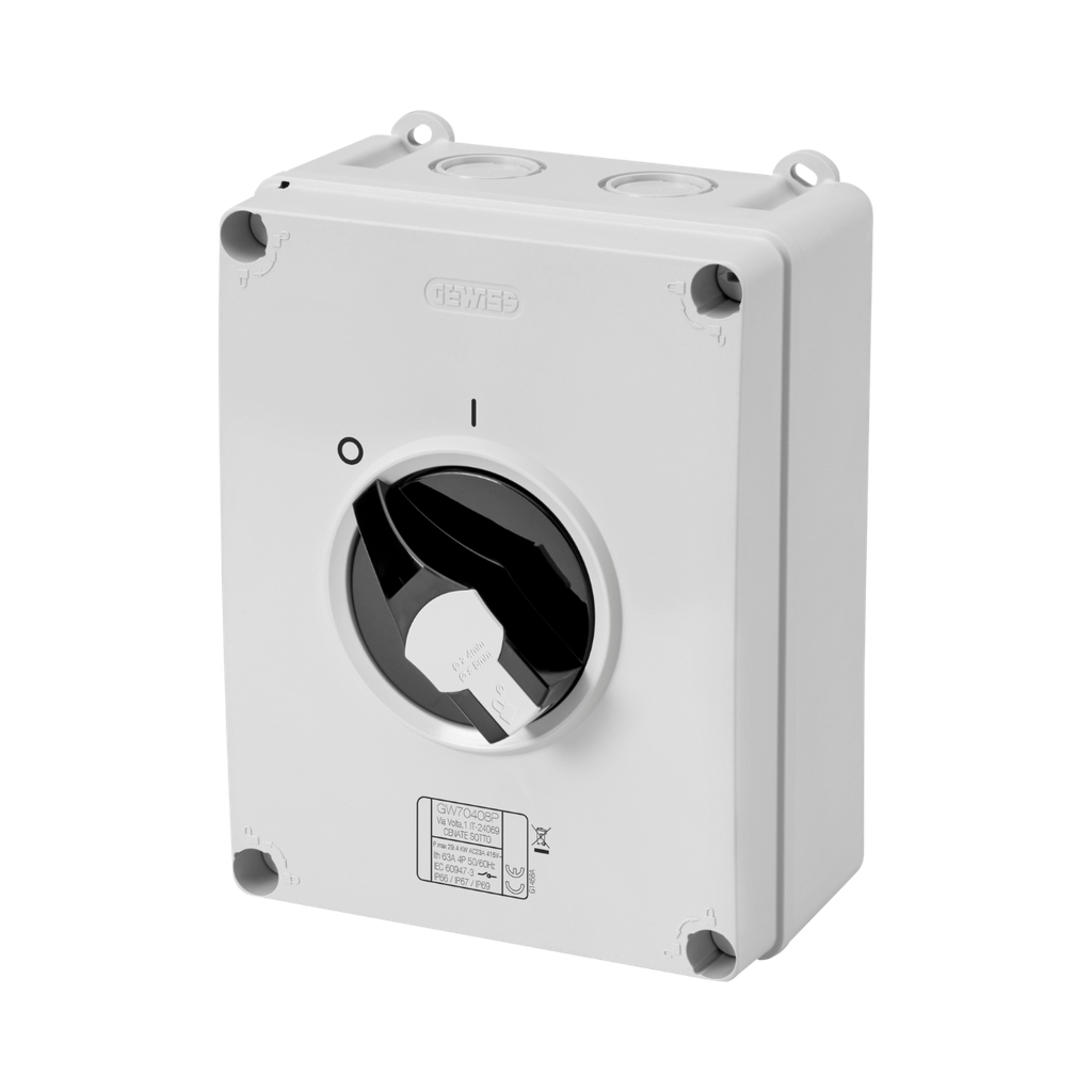 GEWISS Rotary Isolator Switch, HP Command Isolating Material Box 63A 4P Lockable Black Knob