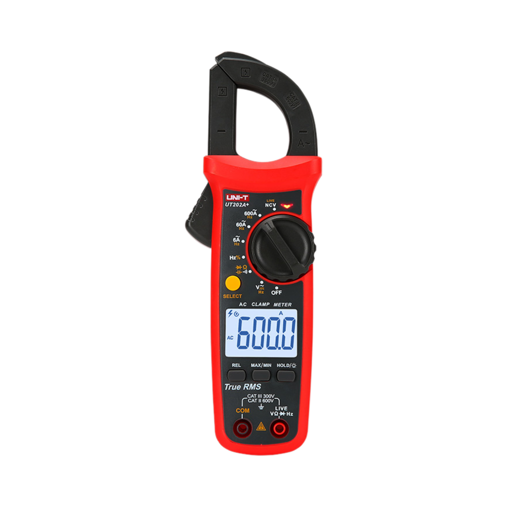 [UT202A+] Uni-T Digital Clamp Meter 600A AC/DC True RMS, Neutral/Live Wire Test, Resistance, Capacitance and Frequency