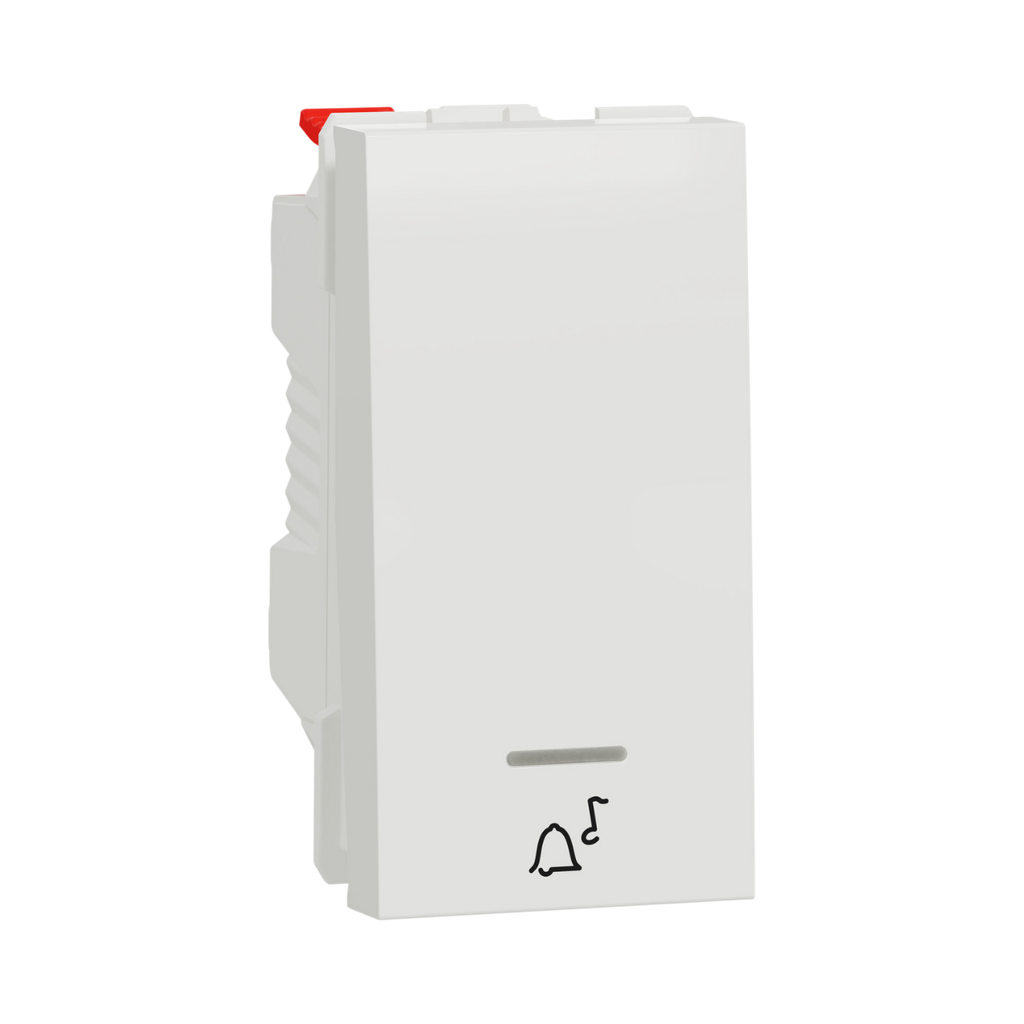 Schneider Electric Push Button Switch, New Unica, 10A, 1 Module, NO With Location Lamp, With Bell Symbol, White 