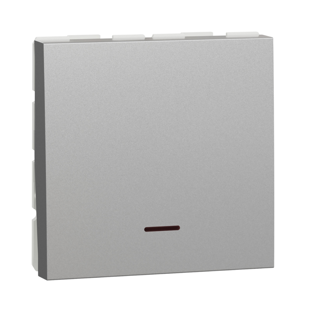 Schneider Electric Switch, New Unica, 2-Pole 1-Way, 32A, 2 Modules, With Lamp, Aluminum 