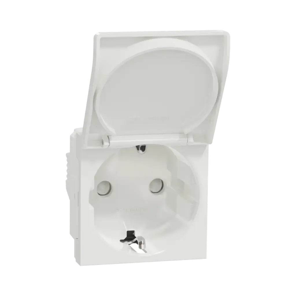 Schneider Electric Socket-outlet, New Unica, Mechanism, 2P + E, 16A, Schuko, With Shutter, Glossy, Untreated, White 