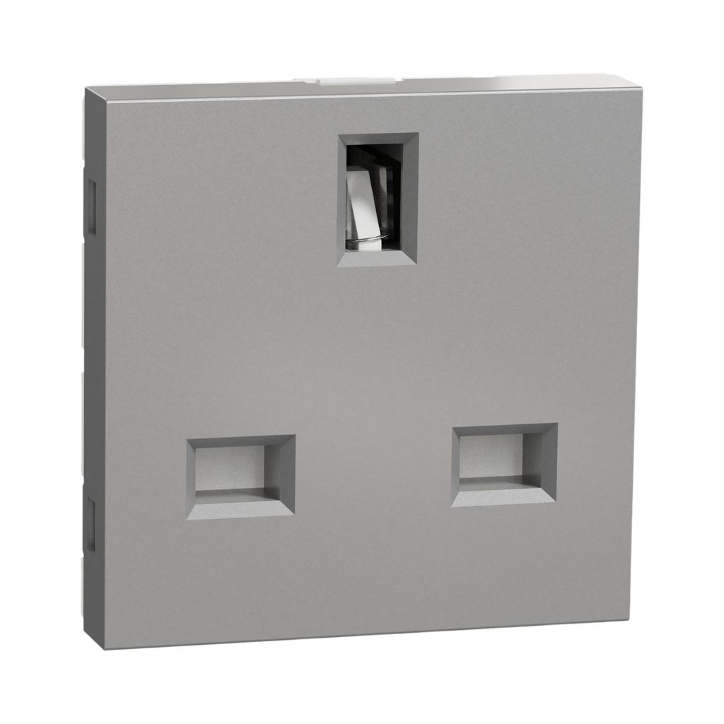 Schneider Electric Socket-Outlet, New Unica, 2P+E, 13A, British, With Shutter, 2 Modules, Aluminum 