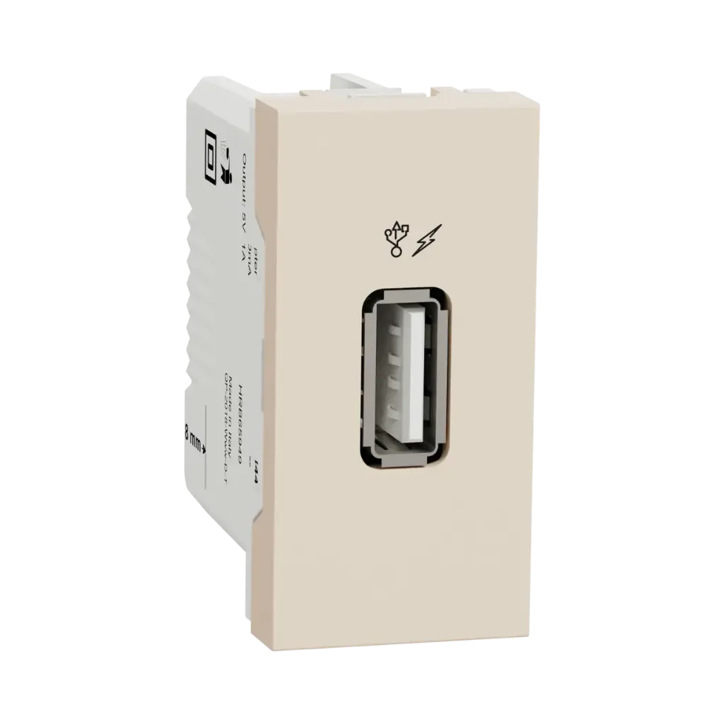 Schneider Electric New Unica, USB Charger 1 A, 1 Module, Type A, Beige 