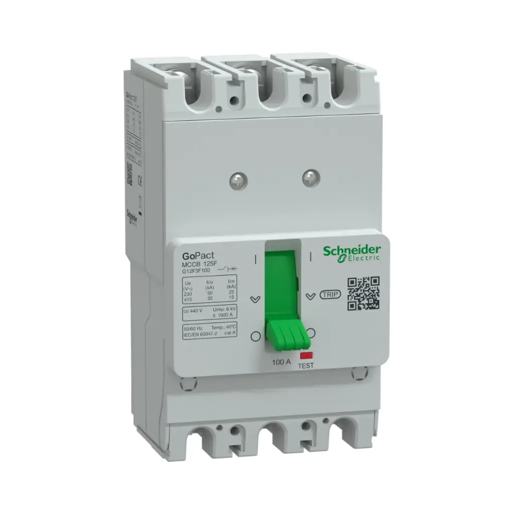 Schneider Electric Circuit Breaker, GoPact MCCB 125, 3 Poles, 30kA at 415VAC, 100A Rating, TMD Trip Unit, Fixed Thermal Protection 