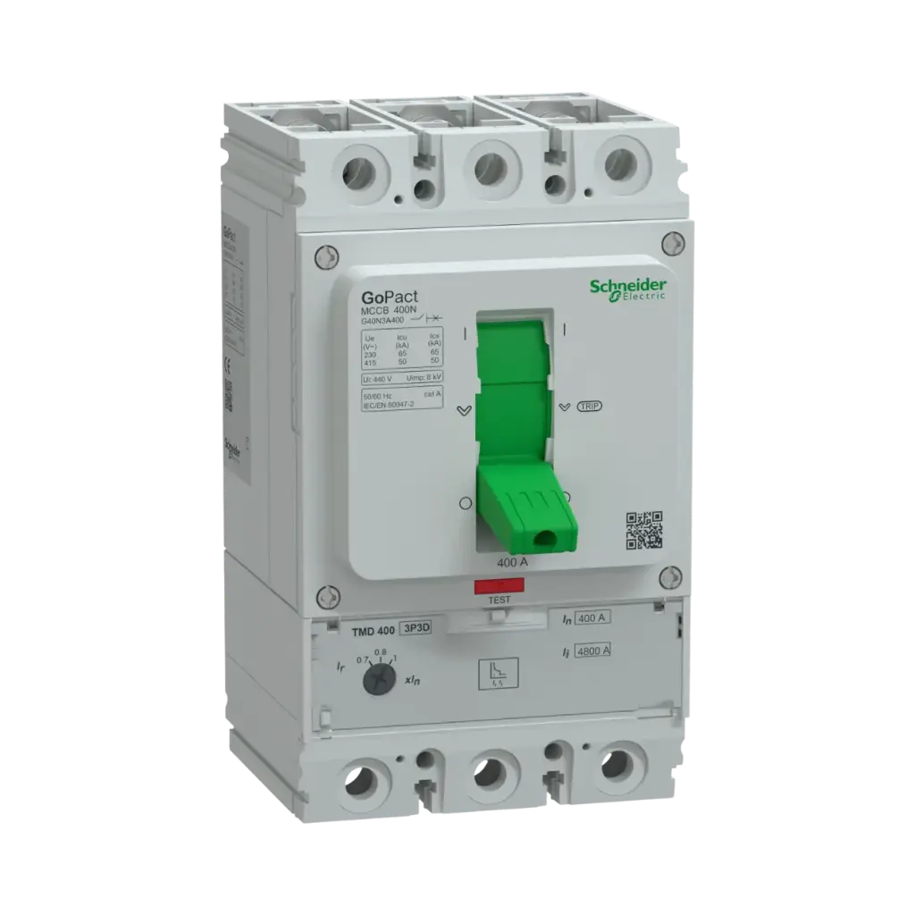 [G40N3A400] Schneider Electric Circuit Breaker, GoPact MCCB 400, 3 Poles, 50kA at 415VAC, 400A Rating, TMD Trip Unit, Adjustable Thermal Protection