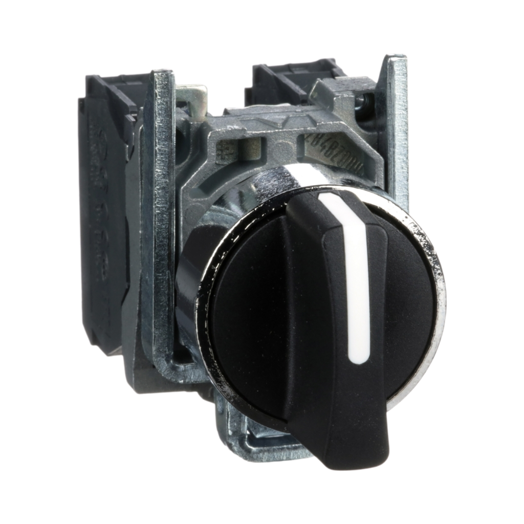 Schneider Electric Selector Switch, Harmony XB4, Metal, Black, 22mm, 3 Positions, Spring Spring Return, 2NO 