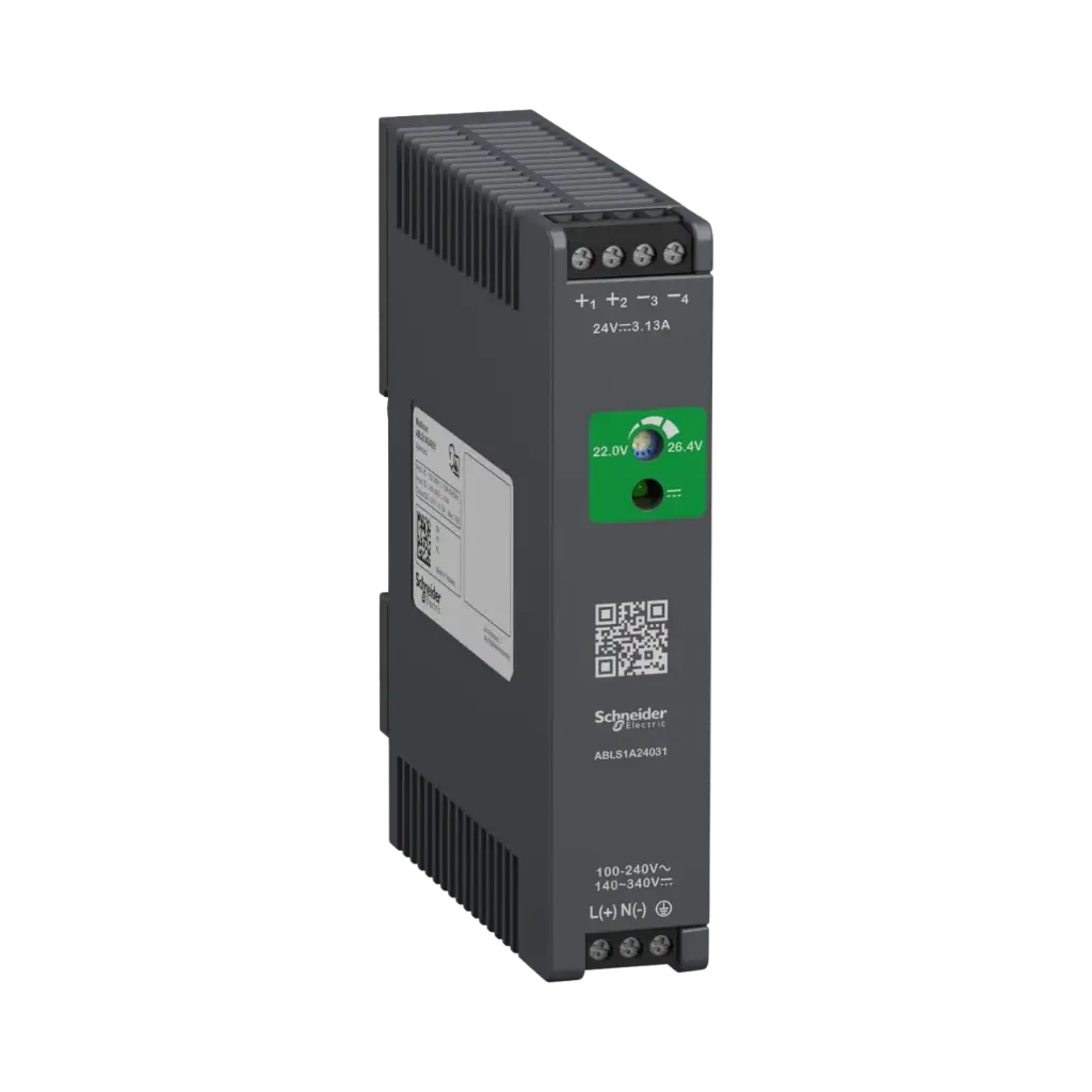 Schneider Electric Regulated Power Supply, 100 to 240V AC, 24V, 3.1A, Single Phase, Optimized 