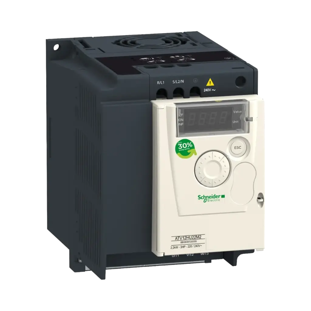 [ATV12HU22M2] Schneider Electric Variable Speed Drive, Altivar 12, 2.2kW, 3hp, 200 to 240V, 1 Phase, With Heat Sink 