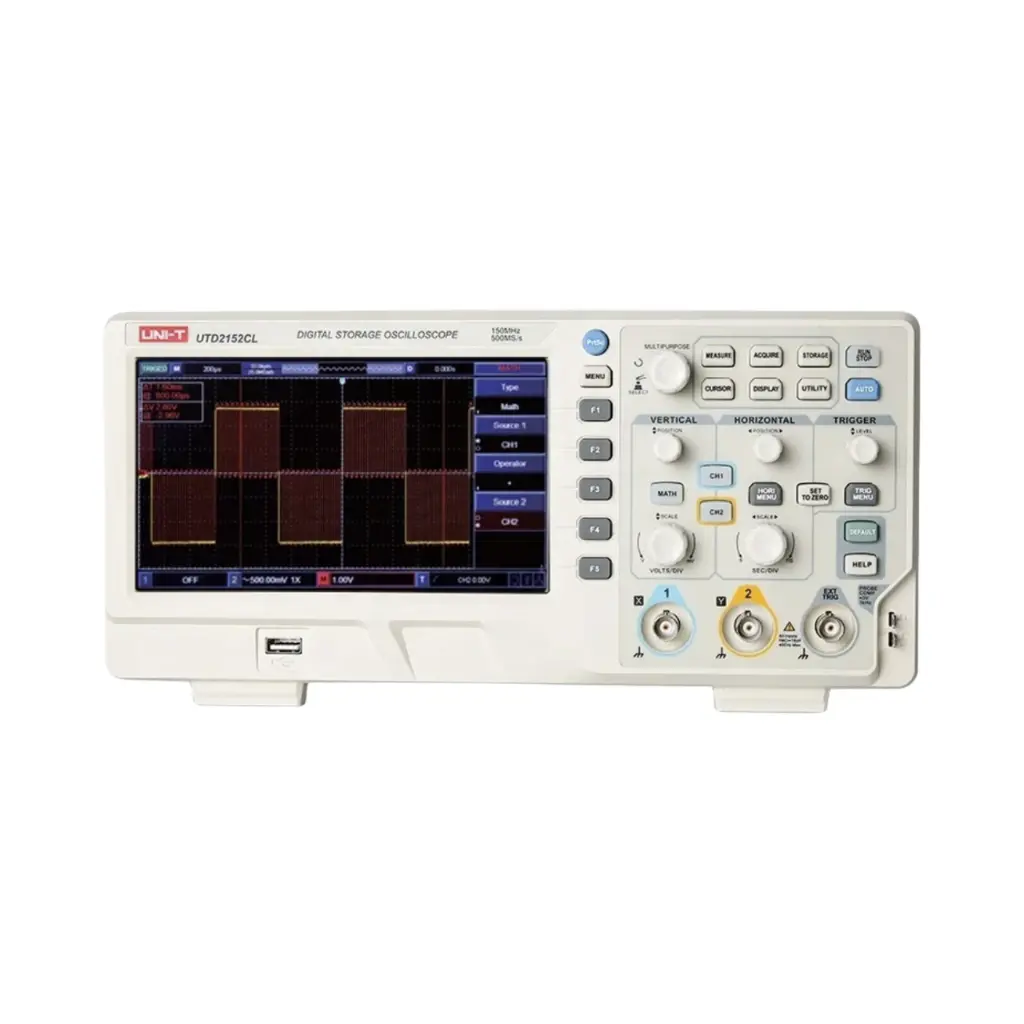 Uni-T Digital Storage Oscilloscope - 2 Channels 500Msps, 64kpts 150MHz 7” Colour TFT LCD Display