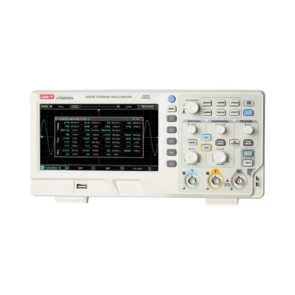 Uni-T Digital Storage Oscilloscope - 2 Channels 500MS/s 64kpts 70MHz 7” Colour TFT LCD Display