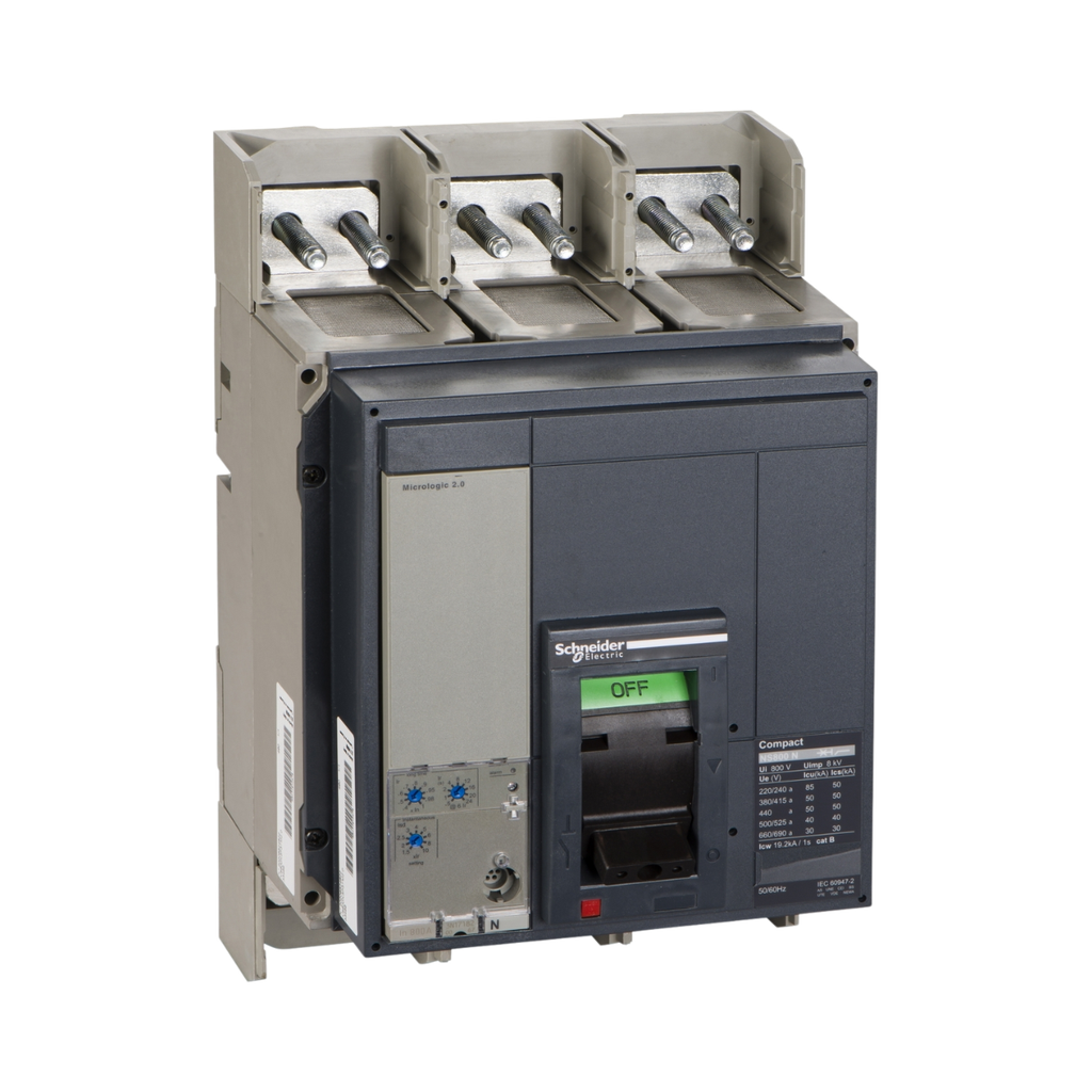 [33466] Schneider Electric Circuit Breaker, ComPact NS800N, 50kA/415VAC, Micrologic 2.0 Trip Unit, 800A, Fixed, 3 Poles 3d 