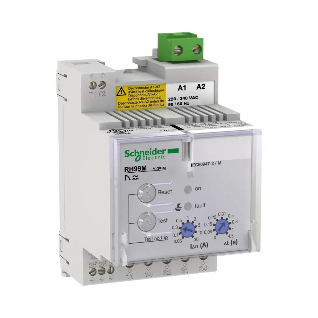 [56193] Schneider Electric Residual Current Monitoring Relay, VigiPacT RH99M, 30mA-30A, 220/240VAC 50/60Hz, DIN Rail Mounting