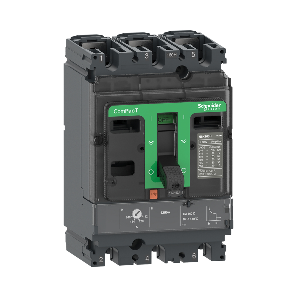 Schneider Electric Circuit Breaker, ComPacT NSX100B, 25kA/415VAC, 3 Poles, TMD Trip Unit 100A 
