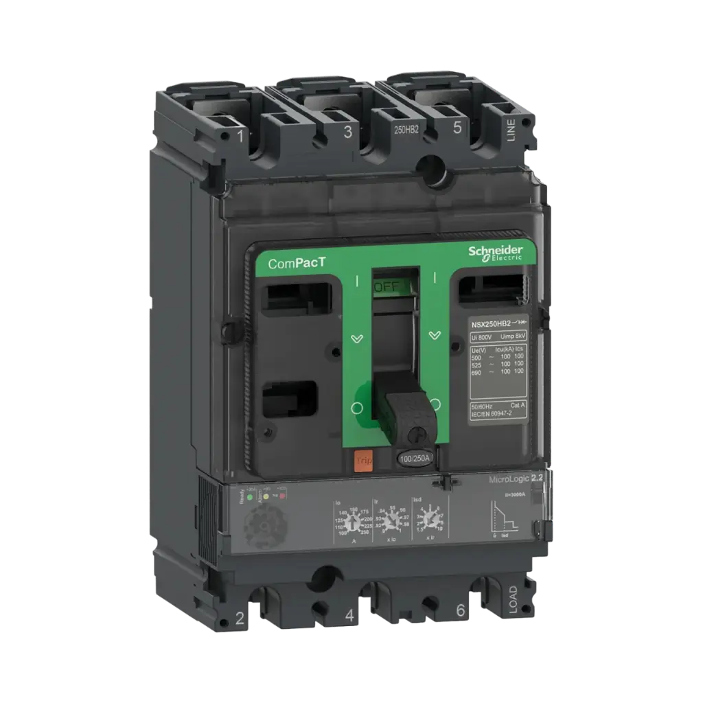 [C10F32D100] Schneider Electric Circuit Breaker, ComPacT NSX100F, 36kA/415VAC, 3 Poles, MicroLogic 2.2 Trip Unit 100A 