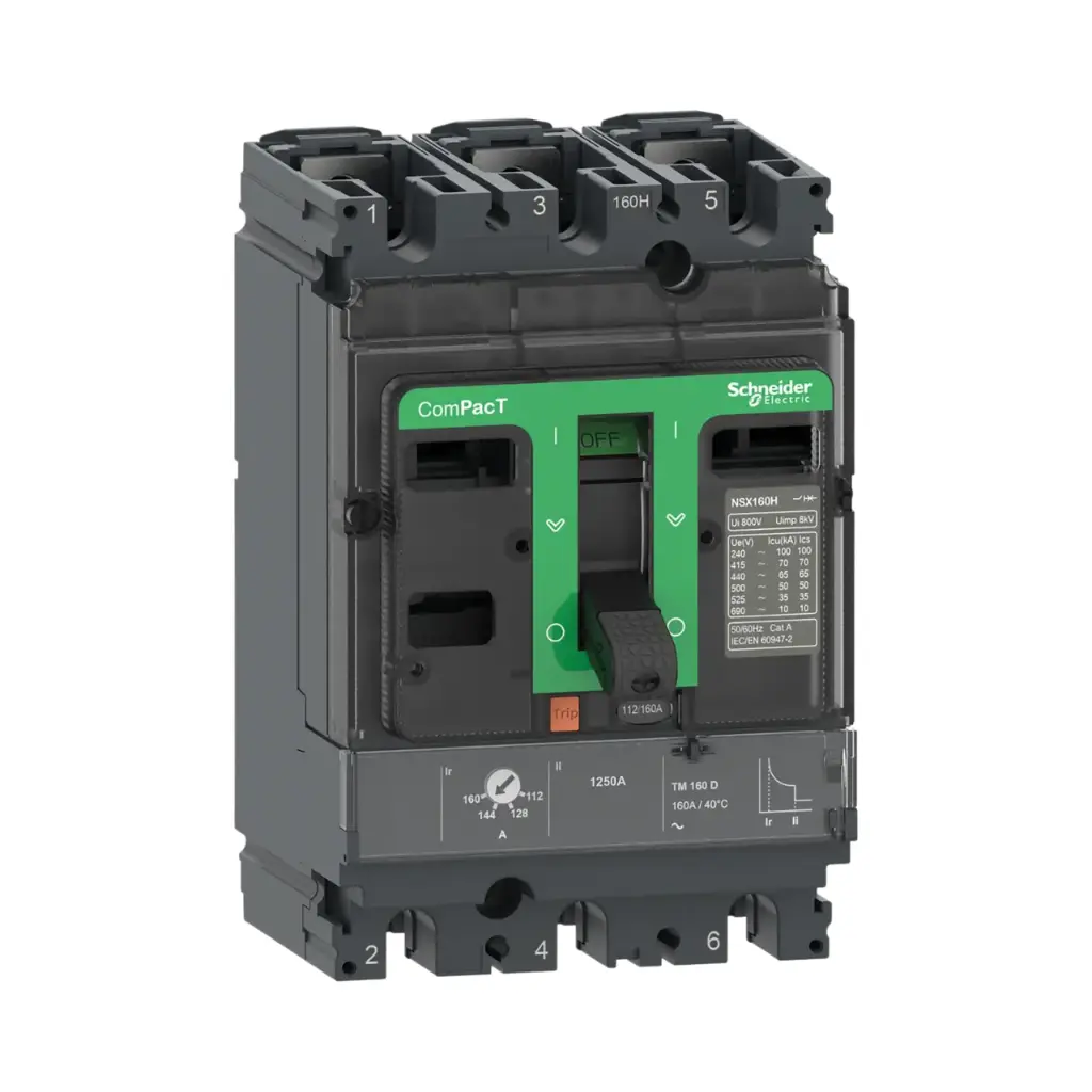 Schneider Electric Circuit Breaker, ComPacT NSX160F, 36kA/415VAC, 3 Poles, TMD Trip Unit 160A 