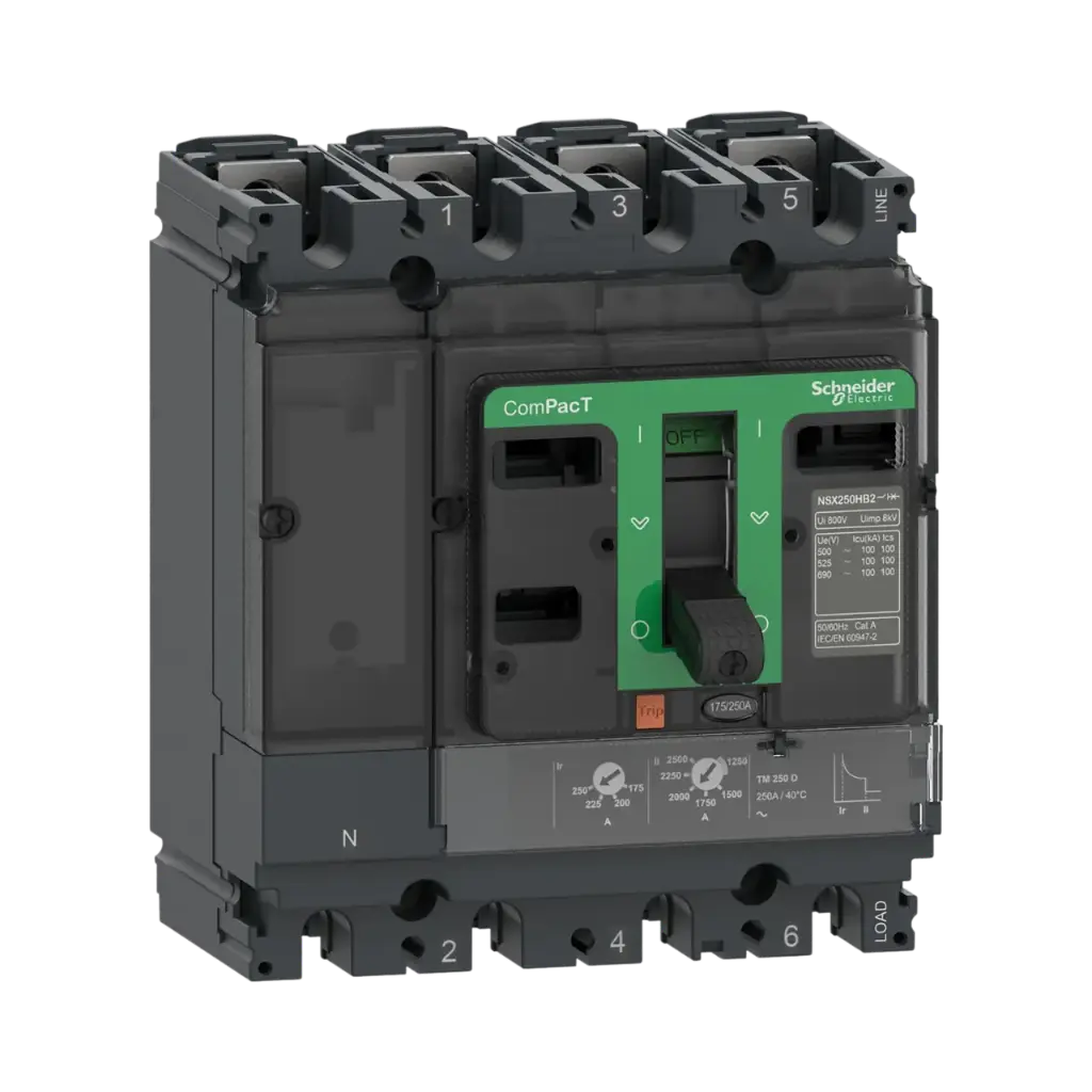 Schneider Electric Circuit Breaker, ComPacT NSX160F, 36kA/415VAC, 4 Poles 3D (Neutral Not Protected), TMD Trip Unit 160A 