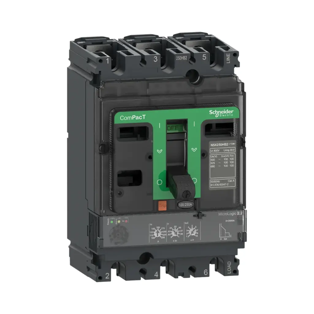 Schneider Electric Circuit Breaker, ComPacT NSX250B, 25kA/415VAC, 3 Poles, MicroLogic 2.2 Trip Unit 250A 