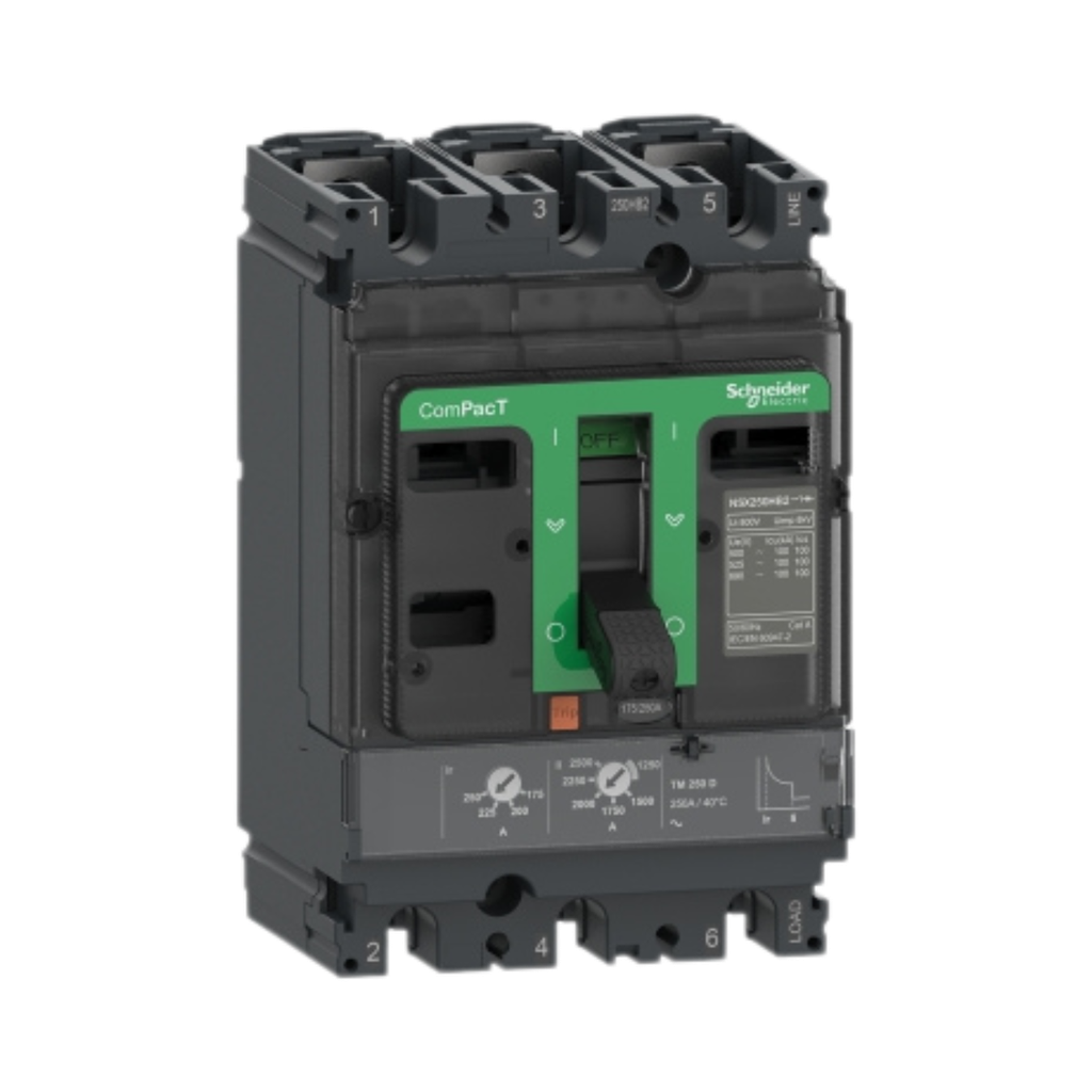 Schneider Electric Circuit Breaker, ComPacT NSX250F, 36kA/415VAC, 3 Poles, TMD Trip Unit 200A 