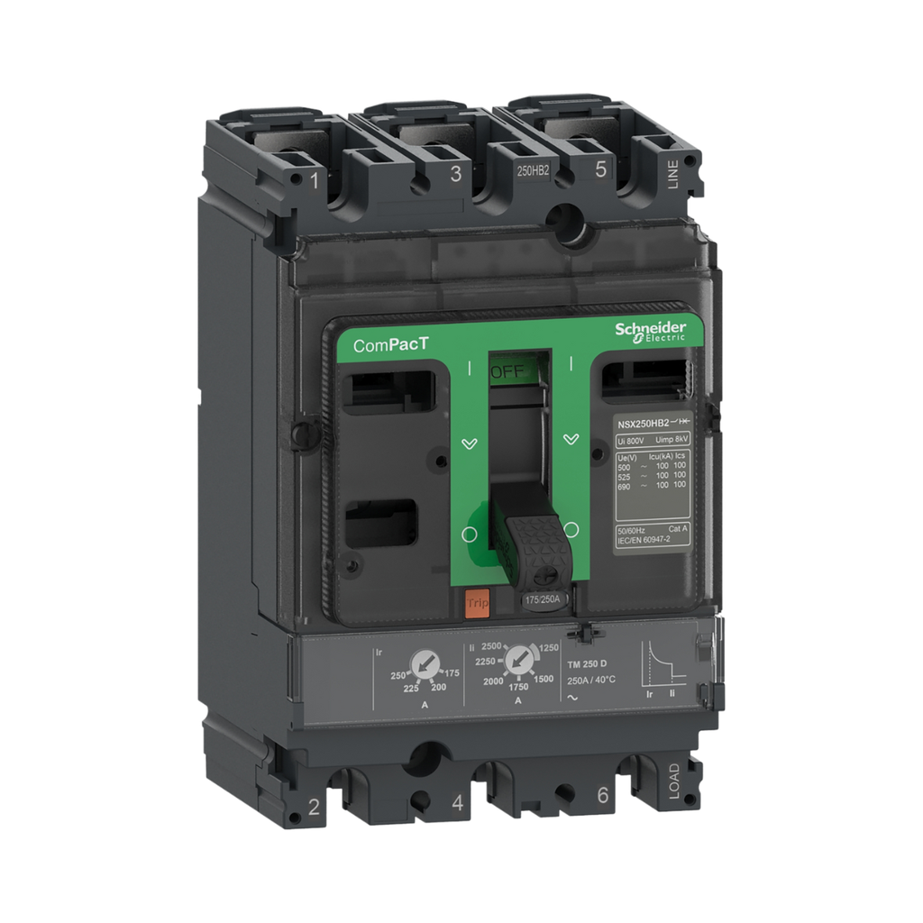 [C25F3TM250] Schneider Electric Circuit Breaker, ComPacT NSX250F, 36kA/415VAC, 3 Poles, TMD Trip Unit 250A 