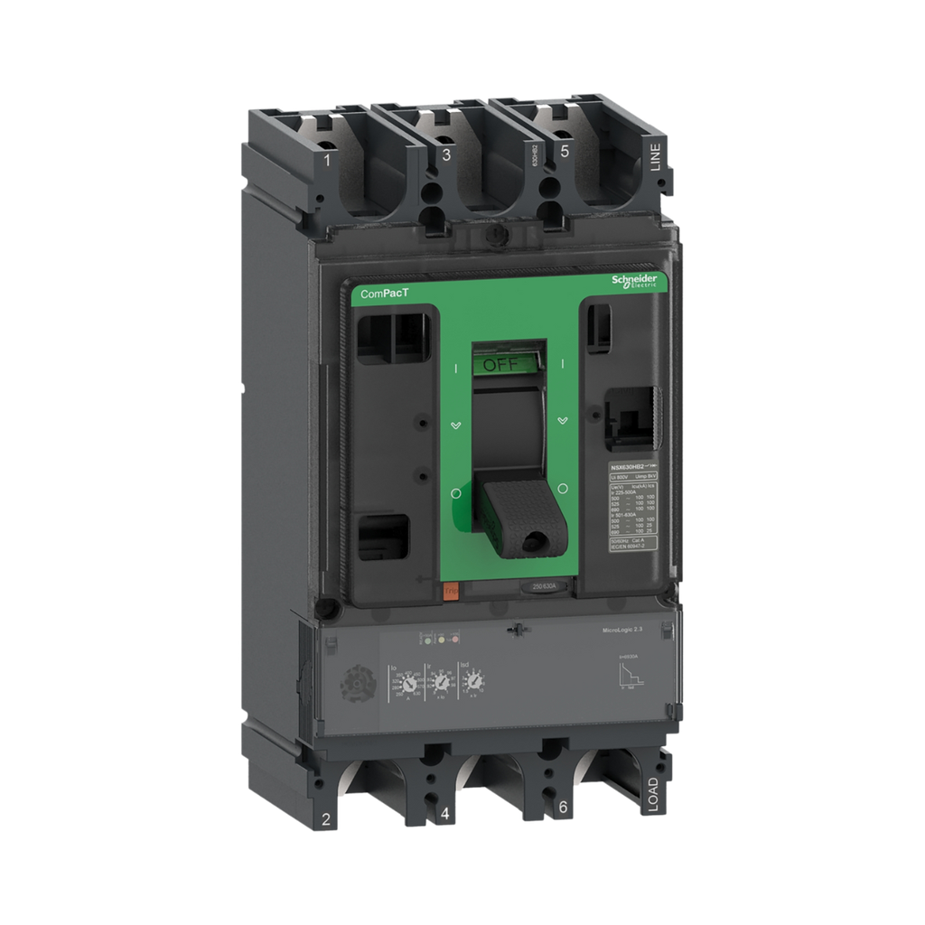 Schneider Electric Circuit Breaker, ComPacT NSX400N, 50kA/415VAC, 3 Poles, MicroLogic 2.3 Trip Unit 400A 