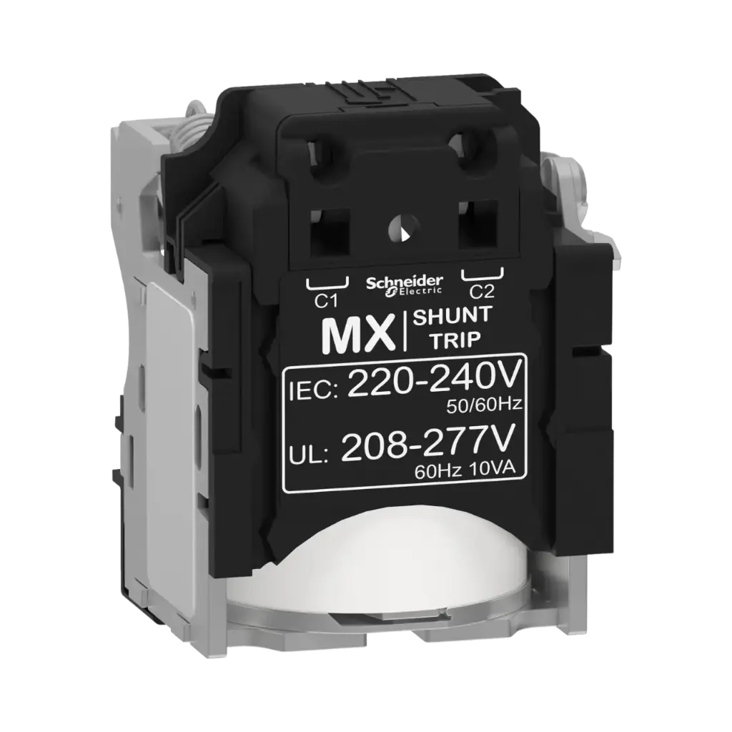 Schneider Electric Shunt Trip Release MX, ComPacT NSX, 220/240VAC 50/60Hz, 208/277VAC 60Hz, Screwless Spring Terminal Connections 
