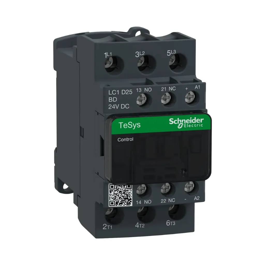 [LC1D25BD] Schneider Electric Contactor, TeSys Deca, 3P(3NO), AC-3/AC-3e, <=440V, 25A, 24V DC Coil, Screw Clamp Terminals