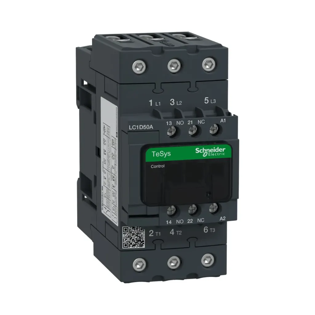 [LC1D50AF7] Schneider Electric Contactor, TeSys Deca, 3P(3 NO), AC-3/AC-3e, <=400V, 50A, 110V AC 50/60Hz Coil, Screw Clamp Terminals